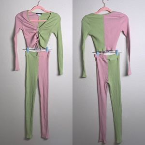 One by One Watermelon Colorblock leggings & crop top set - Medium